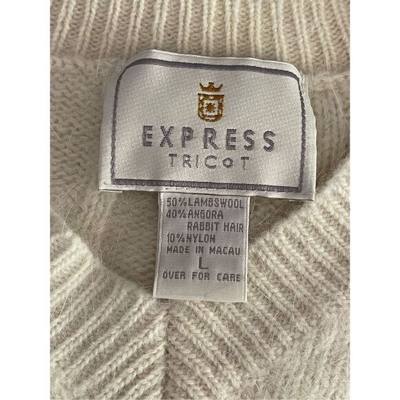 Express Tricot Women's Long Sleeve Lambswool Knitted Sweater Cream Size Large - Picture 3 of 4